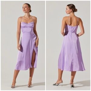 ASTR The Label Bustier Satin Midi Dress in Lavender Size Large NWOT!